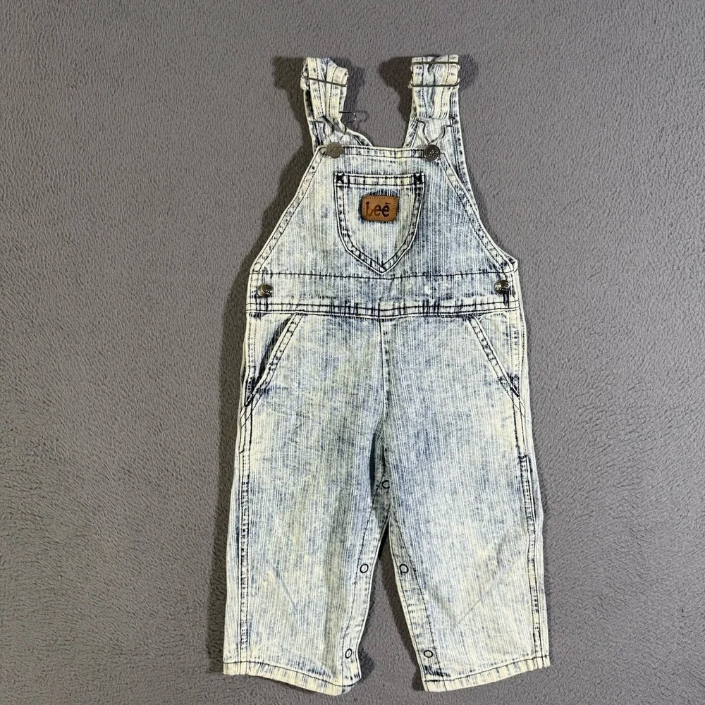 Vintage 80s Lee Bib Jeans Overalls Unisex Baby Toddler 18‎ Months Acid Wash